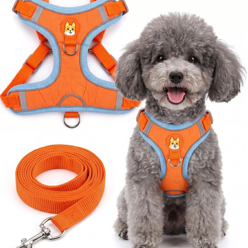 Adjustable Pet Harness and Leash Set - Soft Suede Vest, Durable Reflective Design, Tangle-Free Leash for Easy Walking, Perfect for Daily and Nighttime Use