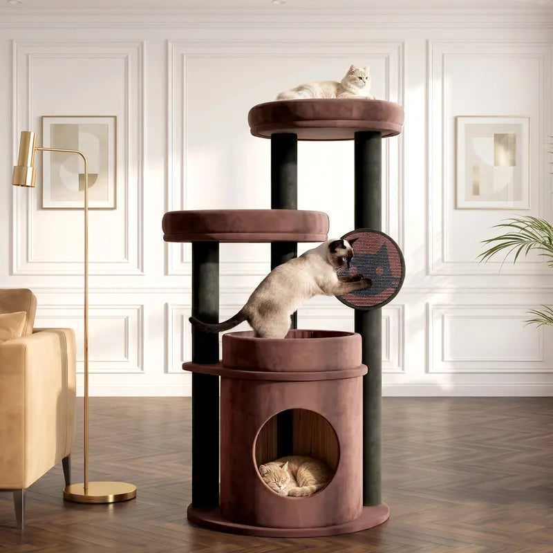 46-Inch Cat Tower for Large Breeds with Spacious Plush Perches, Cozy Condo, Scratching Pad, and Sturdy Base