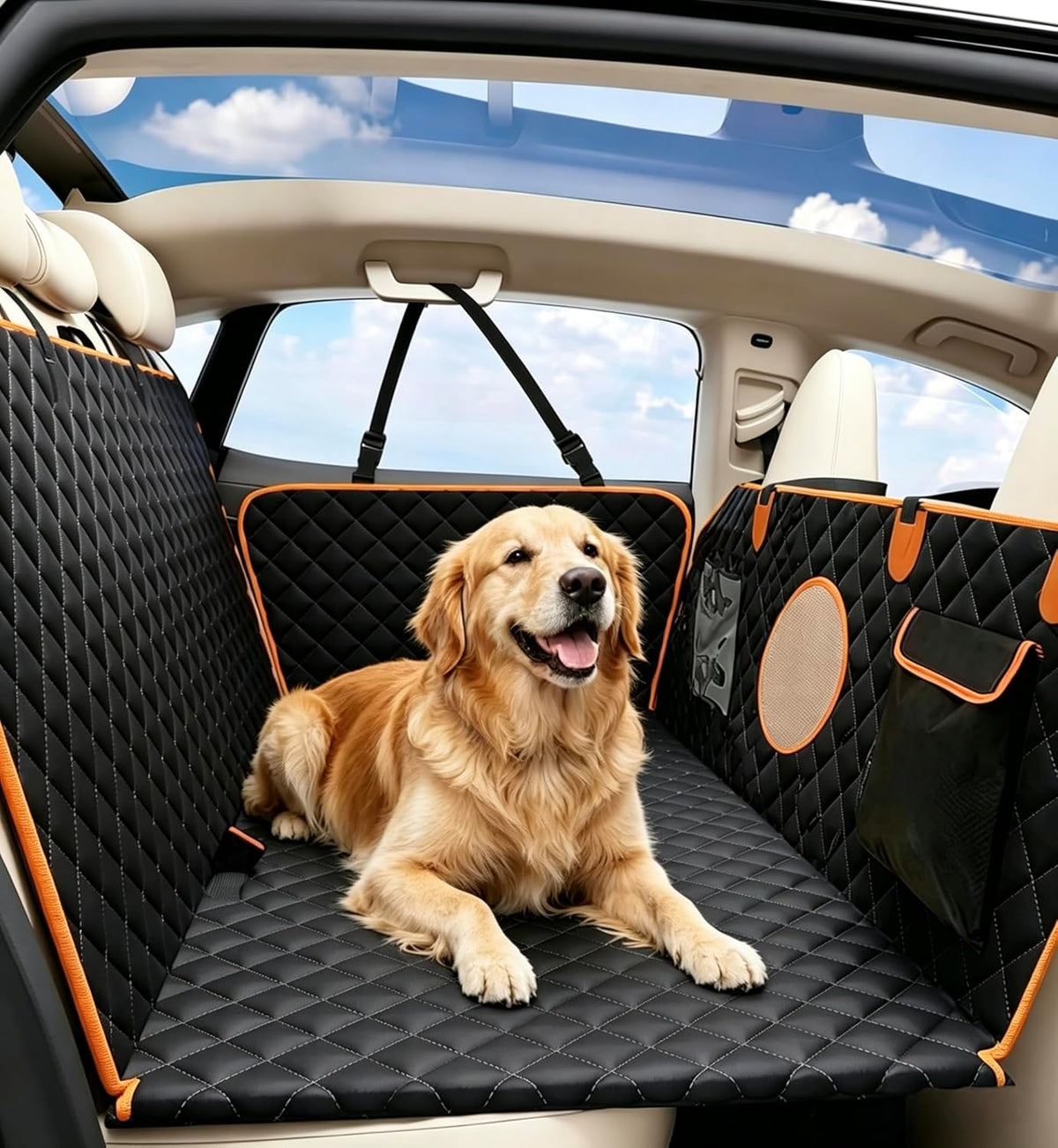 Back Seat Den – Hard-Bottom Dog Car Seat Cover & Back Seat Extender, Waterproof