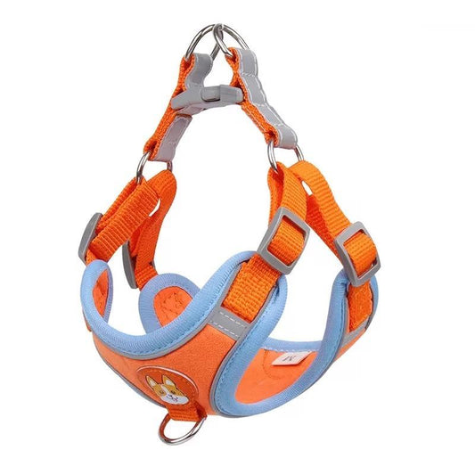 Adjustable Pet Harness and Leash Set - Soft Suede Vest, Durable Reflective Design, Tangle-Free Leash for Easy Walking, Perfect for Daily and Nighttime Use