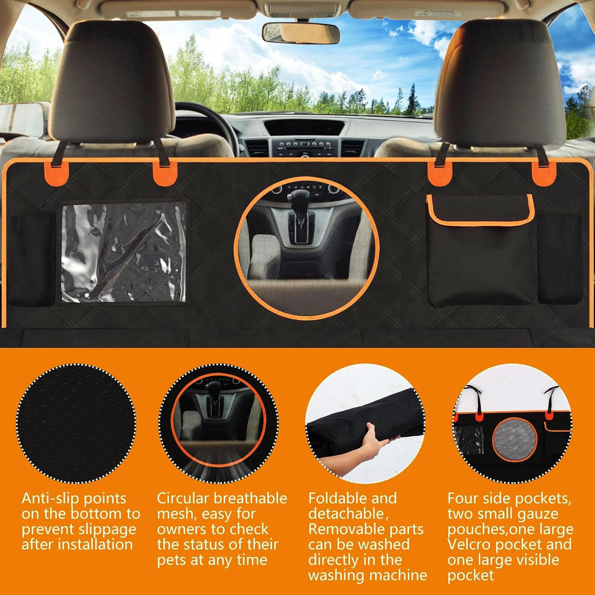 Back Seat Den – Hard-Bottom Dog Car Seat Cover & Back Seat Extender, Waterproof