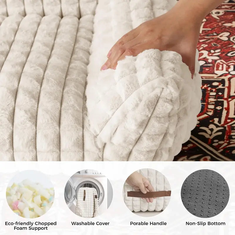 Blunique Modern 3D Diamond Textured Kitten Bed - 24-Inch Geometric Pet Couch with Faux Rabbit Fur, Sturdy 3-Sided Support Cushion, Non-Skid Base, and Removable Machine-Washable Cover