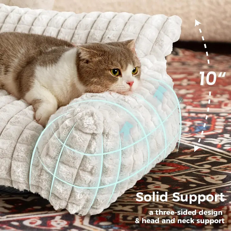 Blunique Modern 3D Diamond Textured Kitten Bed - 24-Inch Geometric Pet Couch with Faux Rabbit Fur, Sturdy 3-Sided Support Cushion, Non-Skid Base, and Removable Machine-Washable Cover