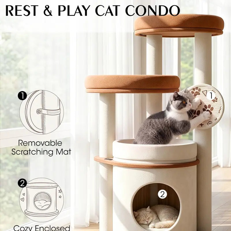 46-Inch Cat Tower for Large Breeds with Spacious Plush Perches, Cozy Condo, Scratching Pad, and Sturdy Base