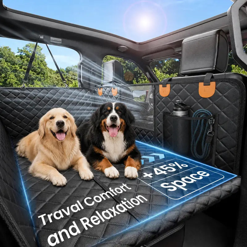 Premium Dog Car Seat Cover Set for Large Breeds - Enhanced Comfort with 45% Extra Space, 450Lbs Anti-Collapse Honeycomb Base, Heavy-Duty Hardboard, Waterproof Fabric, and Mesh Windows - Compatible with L-SUVs and Small Trucks