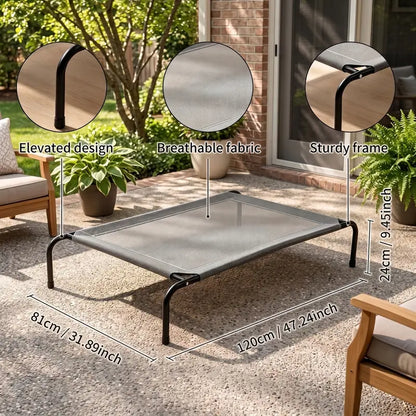 Petitrinu Classic Elevated Dog Bed with Metal Frame - Breathable Cooling Textilene Mesh Fabric for Joint Relief, Available in Two Sizes for Medium to Large Dogs