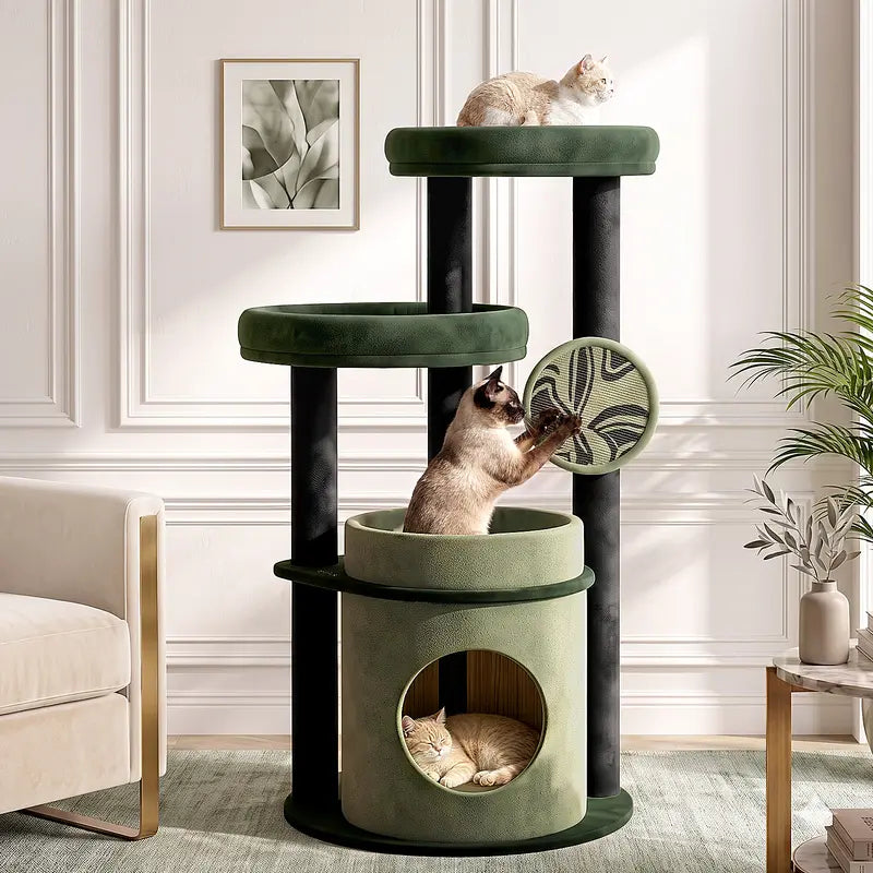 46-Inch Cat Tower for Large Breeds with Spacious Plush Perches, Cozy Condo, Scratching Pad, and Sturdy Base