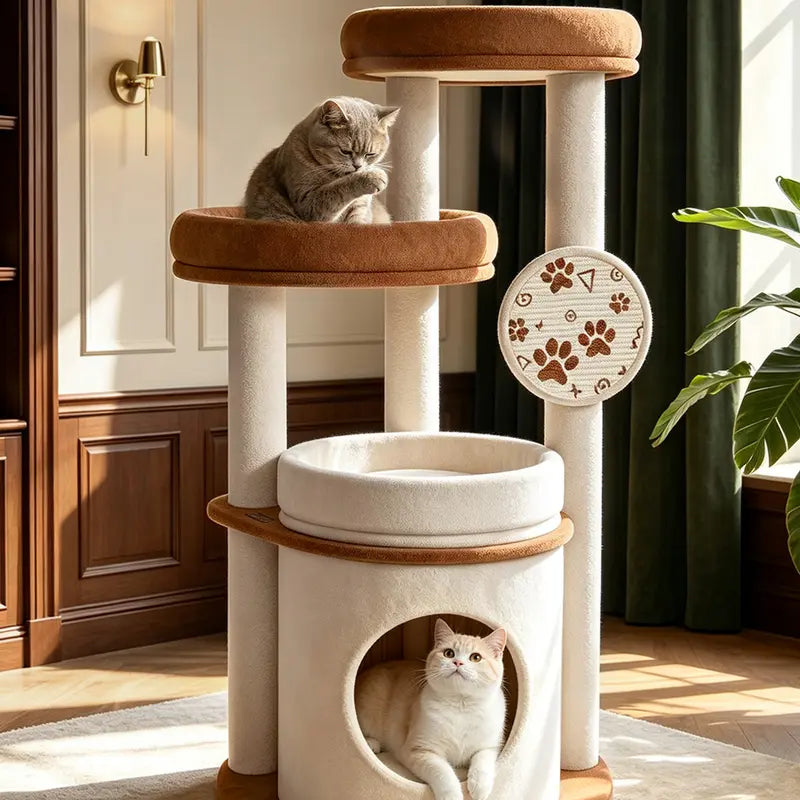 46-Inch Cat Tower for Large Breeds with Spacious Plush Perches, Cozy Condo, Scratching Pad, and Sturdy Base