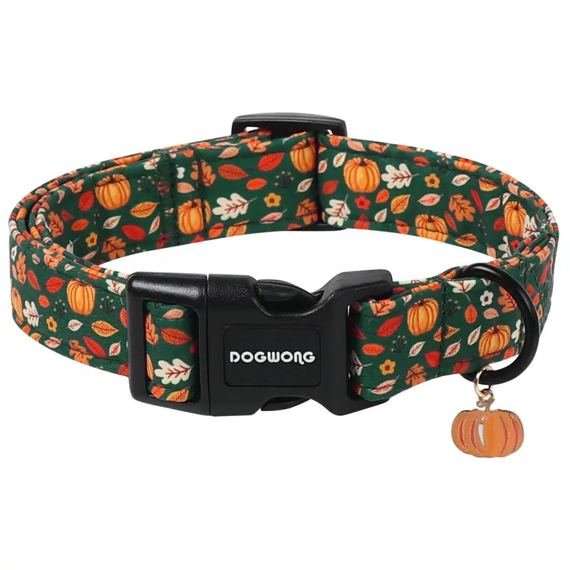 Adjustable Brown Checked Dog Collar - Soft Autumn Plaid Design for Small, Medium, and Large Breeds