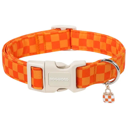 Adjustable Brown Checked Dog Collar - Soft Autumn Plaid Design for Small, Medium, and Large Breeds