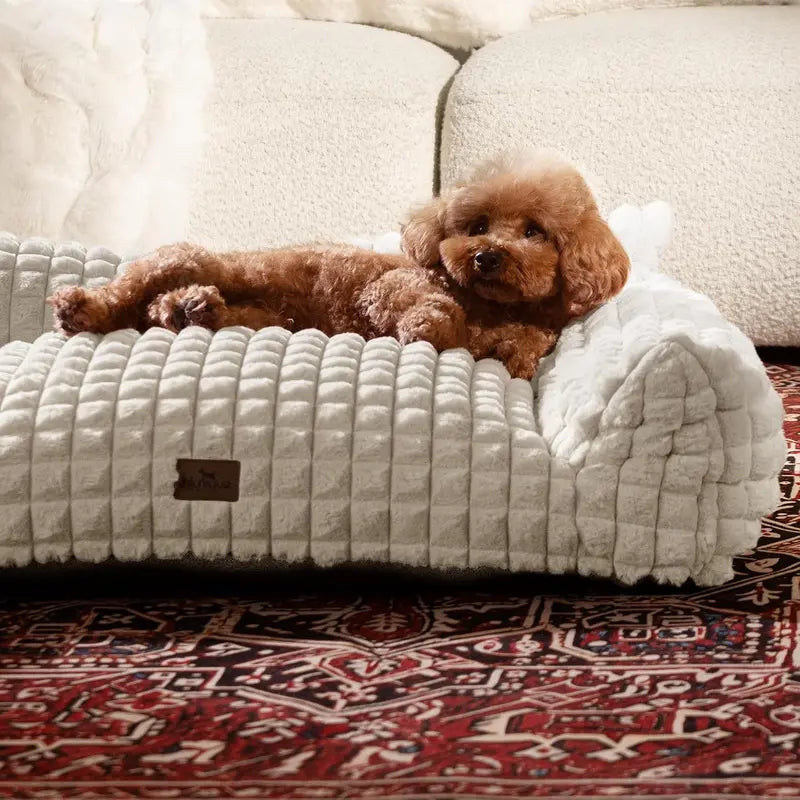 Blunique Modern 3D Diamond Textured Kitten Bed - 24-Inch Geometric Pet Couch with Faux Rabbit Fur, Sturdy 3-Sided Support Cushion, Non-Skid Base, and Removable Machine-Washable Cover