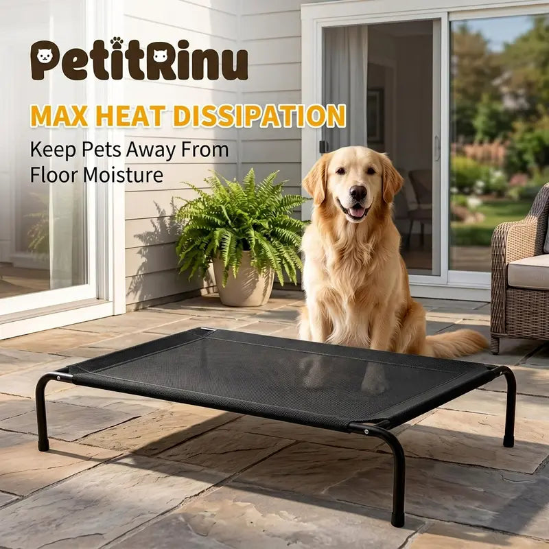 Petitrinu Classic Elevated Dog Bed with Metal Frame - Breathable Cooling Textilene Mesh Fabric for Joint Relief, Available in Two Sizes for Medium to Large Dogs
