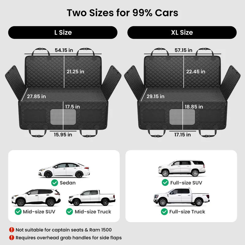 Premium Dog Car Seat Cover Set for Large Breeds - Enhanced Comfort with 45% Extra Space, 450Lbs Anti-Collapse Honeycomb Base, Heavy-Duty Hardboard, Waterproof Fabric, and Mesh Windows - Compatible with L-SUVs and Small Trucks
