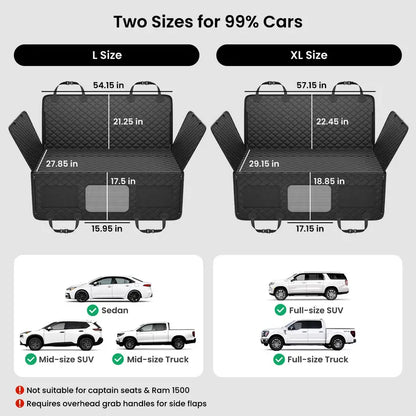 Premium Dog Car Seat Cover Set for Large Breeds - Enhanced Comfort with 45% Extra Space, 450Lbs Anti-Collapse Honeycomb Base, Heavy-Duty Hardboard, Waterproof Fabric, and Mesh Windows - Compatible with L-SUVs and Small Trucks