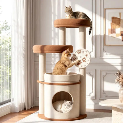 46-Inch Cat Tower for Large Breeds with Spacious Plush Perches, Cozy Condo, Scratching Pad, and Sturdy Base