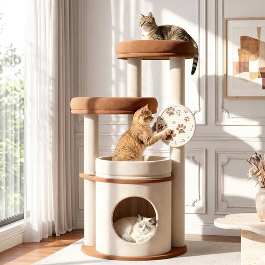 46-Inch Cat Tower for Large Breeds with Spacious Plush Perches, Cozy Condo, Scratching Pad, and Sturdy Base