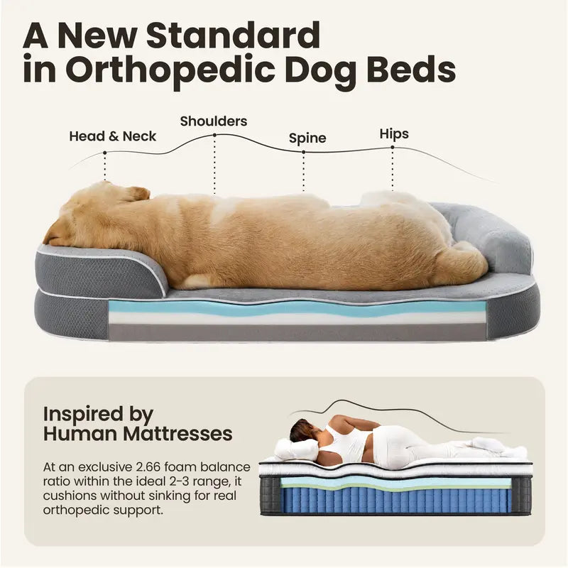 Lesure Realortho Orthopedic Dog Bed for Large and Senior Dogs - Triple-Layer Memory Foam Support with Waterproof, Washable Cover for Optimal Joint Protection and Comfort