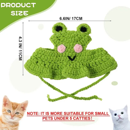 Handcrafted Knitted Frog-Shaped Pet Hats - Set of 4, Lightweight Polyester, Adjustable Straps, Full Coverage Warmth, Ideal for Small Cats, Perfect for Celebrations