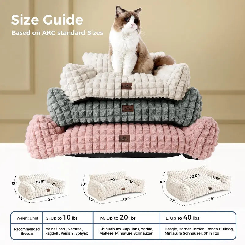 Blunique Modern 3D Diamond Textured Kitten Bed - 24-Inch Geometric Pet Couch with Faux Rabbit Fur, Sturdy 3-Sided Support Cushion, Non-Skid Base, and Removable Machine-Washable Cover