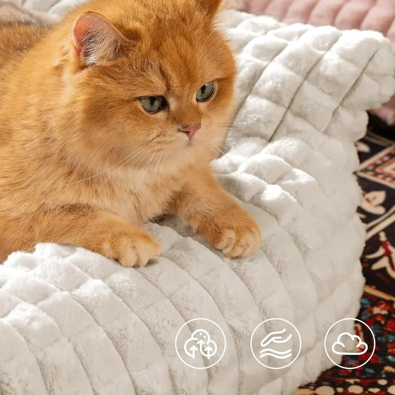 Blunique Modern 3D Diamond Textured Kitten Bed - 24-Inch Geometric Pet Couch with Faux Rabbit Fur, Sturdy 3-Sided Support Cushion, Non-Skid Base, and Removable Machine-Washable Cover