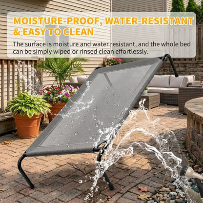Petitrinu Classic Elevated Dog Bed with Metal Frame - Breathable Cooling Textilene Mesh Fabric for Joint Relief, Available in Two Sizes for Medium to Large Dogs