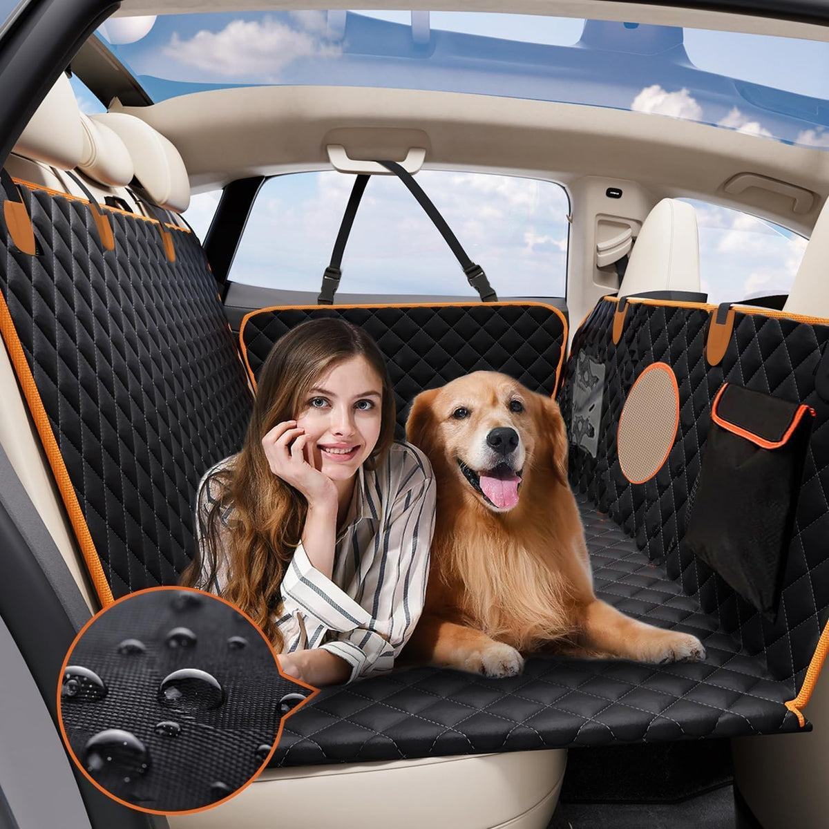 Back Seat Den – Hard-Bottom Dog Car Seat Cover & Back Seat Extender, Waterproof