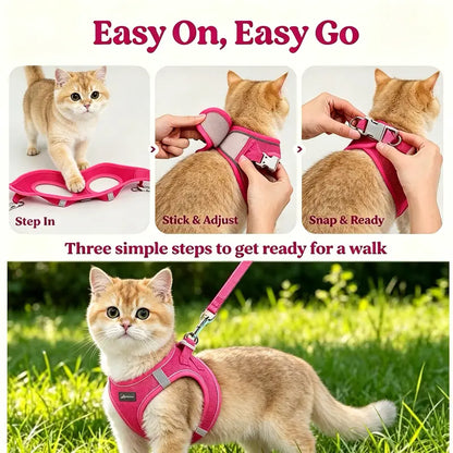 AUROTH Adjustable Step-In Harness and Leash Set for Cats and Small Puppies - Breathable Mesh, Lightweight Design, Padded for Comfort, Reflective Bands for Enhanced Safety