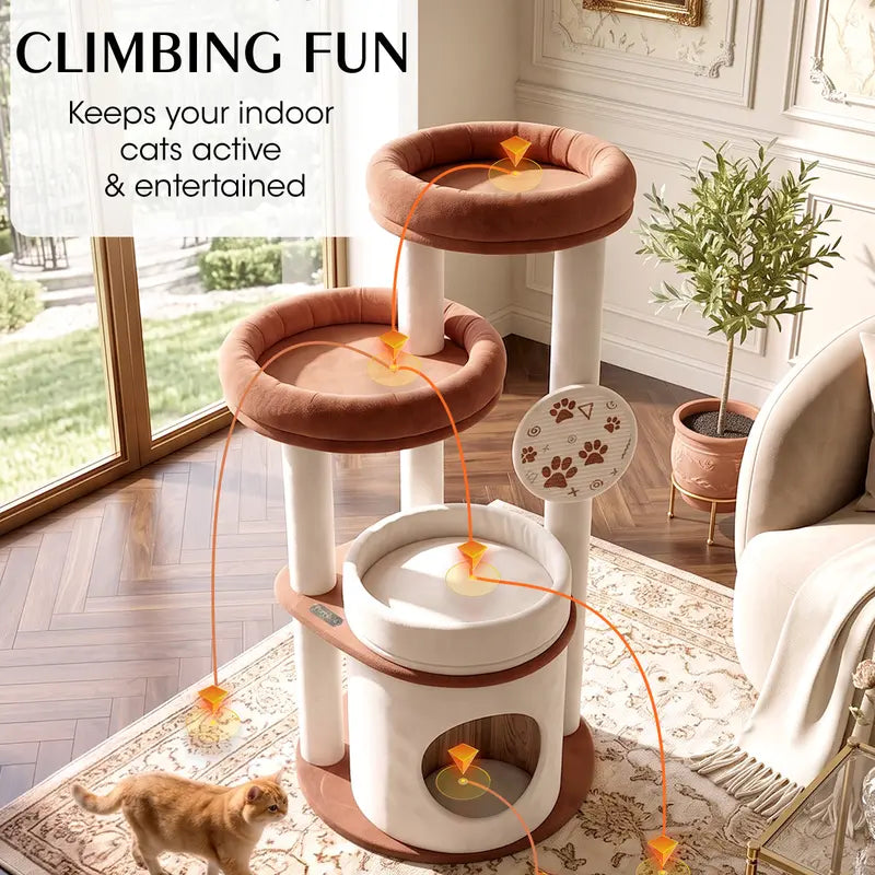 46-Inch Cat Tower for Large Breeds with Spacious Plush Perches, Cozy Condo, Scratching Pad, and Sturdy Base