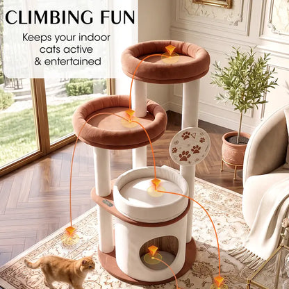 46-Inch Cat Tower for Large Breeds with Spacious Plush Perches, Cozy Condo, Scratching Pad, and Sturdy Base