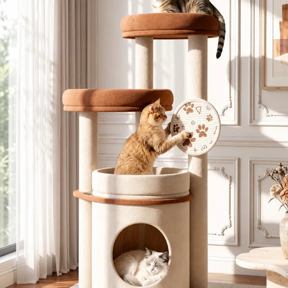 46-Inch Cat Tower for Large Breeds with Spacious Plush Perches, Cozy Condo, Scratching Pad, and Sturdy Base