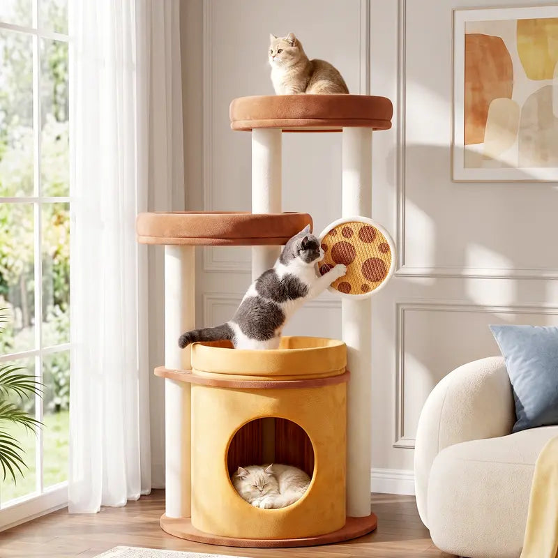 46-Inch Cat Tower for Large Breeds with Spacious Plush Perches, Cozy Condo, Scratching Pad, and Sturdy Base