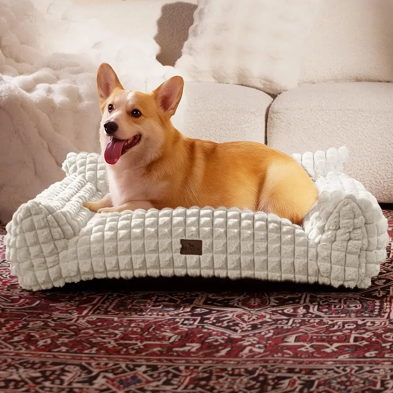Blunique Modern 3D Diamond Textured Kitten Bed - 24-Inch Geometric Pet Couch with Faux Rabbit Fur, Sturdy 3-Sided Support Cushion, Non-Skid Base, and Removable Machine-Washable Cover