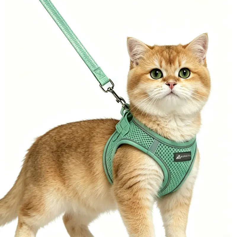 AUROTH Adjustable Step-In Harness and Leash Set for Cats and Small Puppies - Breathable Mesh, Lightweight Design, Padded for Comfort, Reflective Bands for Enhanced Safety