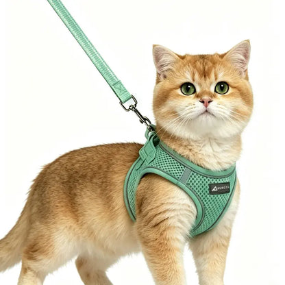 AUROTH Adjustable Step-In Harness and Leash Set for Cats and Small Puppies - Breathable Mesh, Lightweight Design, Padded for Comfort, Reflective Bands for Enhanced Safety