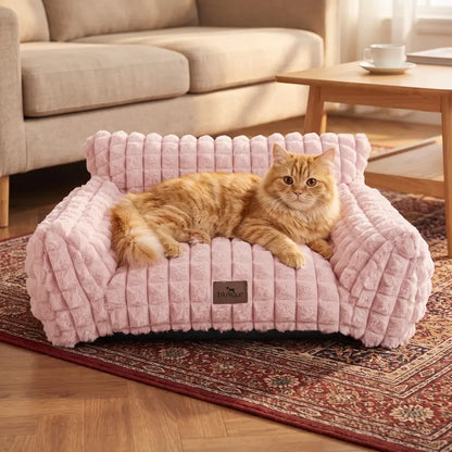 Blunique Modern 3D Diamond Textured Kitten Bed - 24-Inch Geometric Pet Couch with Faux Rabbit Fur, Sturdy 3-Sided Support Cushion, Non-Skid Base, and Removable Machine-Washable Cover
