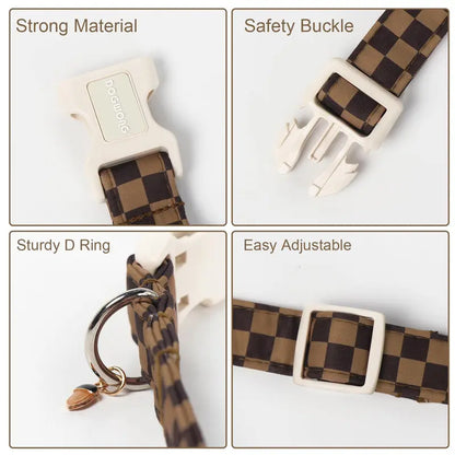 Adjustable Brown Checked Dog Collar - Soft Autumn Plaid Design for Small, Medium, and Large Breeds
