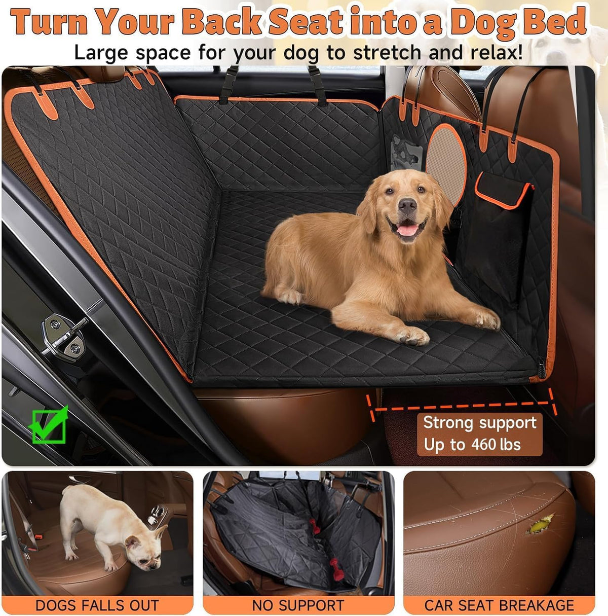 Back Seat Den – Hard-Bottom Dog Car Seat Cover & Back Seat Extender, Waterproof