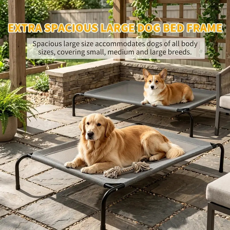Petitrinu Classic Elevated Dog Bed with Metal Frame - Breathable Cooling Textilene Mesh Fabric for Joint Relief, Available in Two Sizes for Medium to Large Dogs