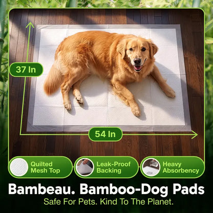 Bambeau Eco-Friendly Premium Bamboo Dog Training Pads 3XL (37x54 Inch) - 25 Count, Extra Large, Unbleached, Chlorine-Free, Leak-Proof with Natural Odor Control
