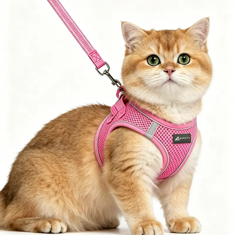 AUROTH Adjustable Step-In Harness and Leash Set for Cats and Small Puppies - Breathable Mesh, Lightweight Design, Padded for Comfort, Reflective Bands for Enhanced Safety