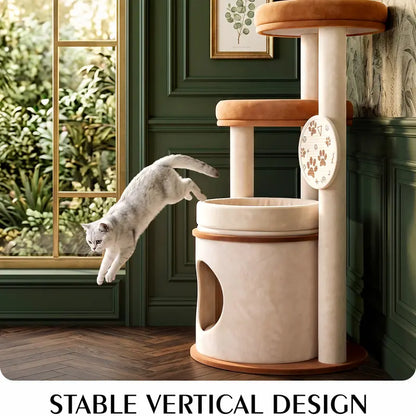 46-Inch Cat Tower for Large Breeds with Spacious Plush Perches, Cozy Condo, Scratching Pad, and Sturdy Base