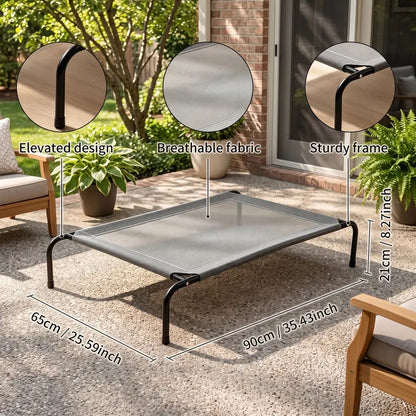 Petitrinu Classic Elevated Dog Bed with Metal Frame - Breathable Cooling Textilene Mesh Fabric for Joint Relief, Available in Two Sizes for Medium to Large Dogs