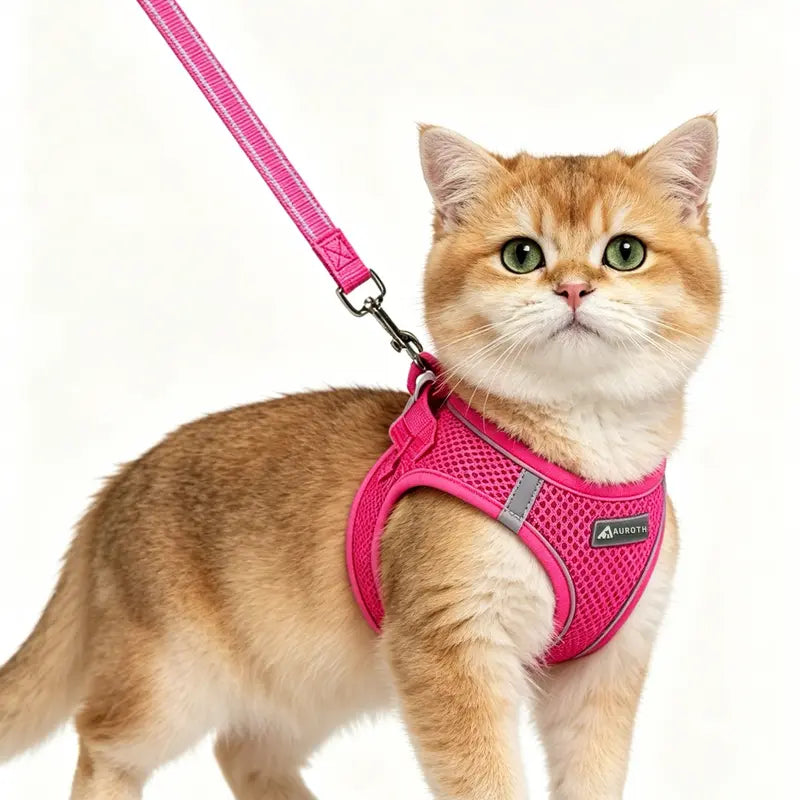AUROTH Adjustable Step-In Harness and Leash Set for Cats and Small Puppies - Breathable Mesh, Lightweight Design, Padded for Comfort, Reflective Bands for Enhanced Safety