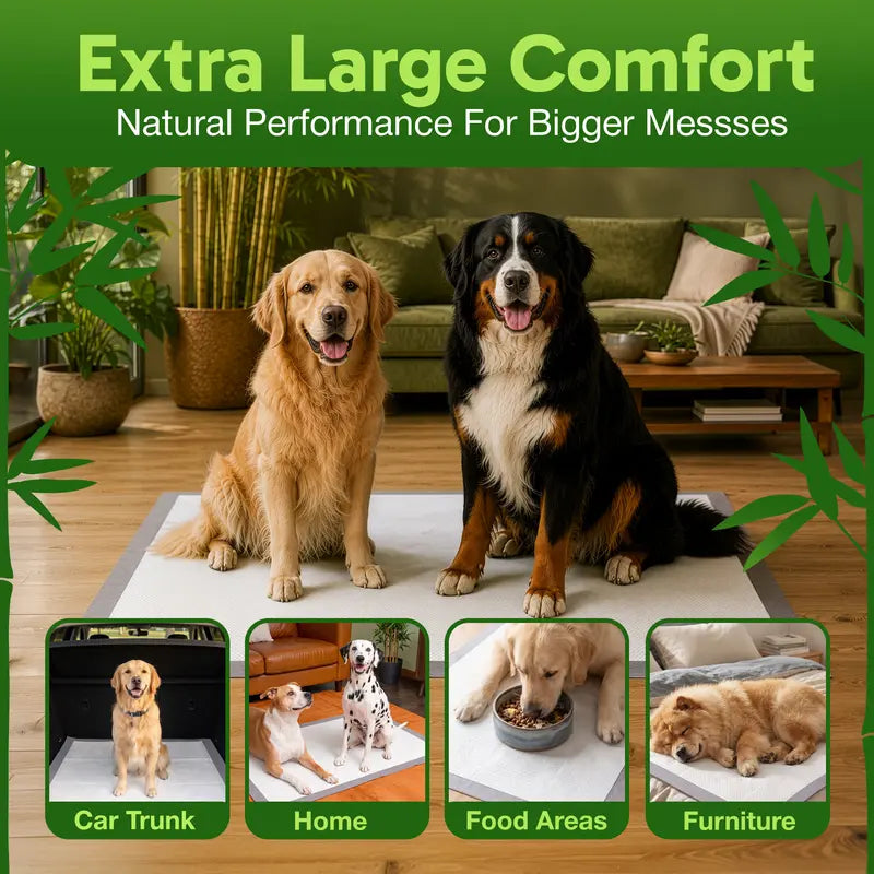 Bambeau Eco-Friendly Premium Bamboo Dog Training Pads 3XL (37x54 Inch) - 25 Count, Extra Large, Unbleached, Chlorine-Free, Leak-Proof with Natural Odor Control